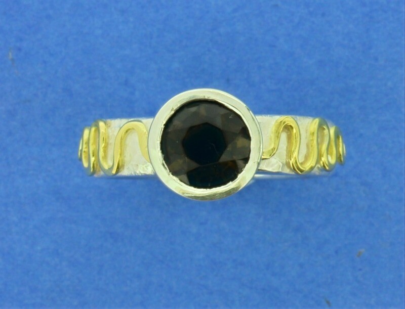 Silver &amp; Gold Ring with Smokey Quartz