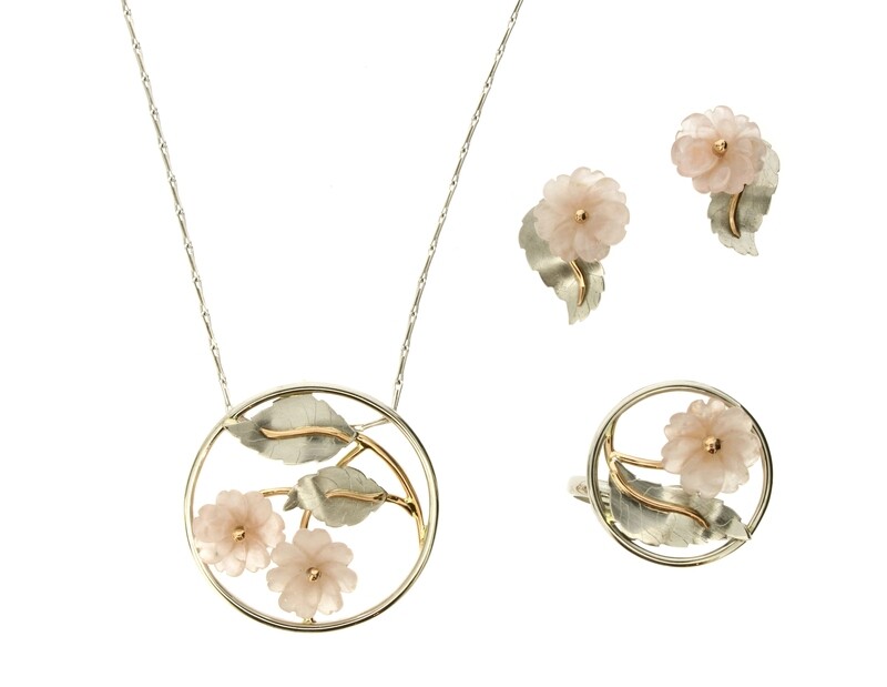 &#39;Cherry Blossom&#39; Set of ring , pendant and earrings.