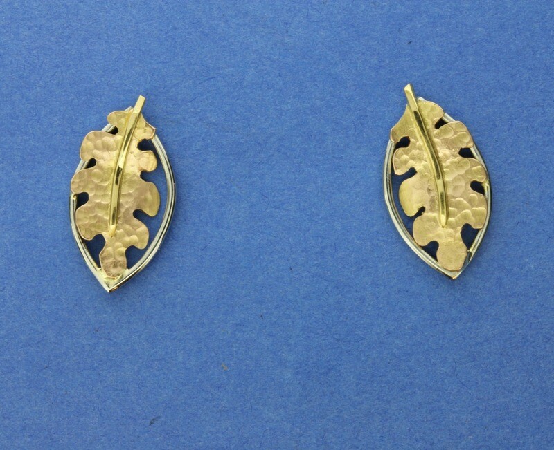 &#39;Oak Leaf&#39; 18ct gold &amp; Platinum Earstuds