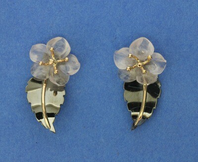 'Cherry Blossom' Black Silver, rose quartz & 18ct gold earrings