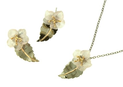 'Cherry Blossom' Set Rose quartz, Black silver & 18ct gold.