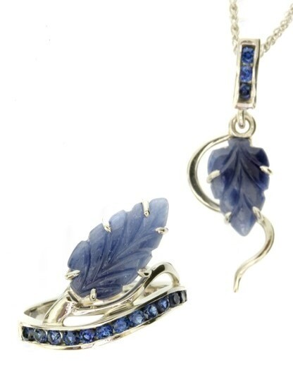 Carved  Sapphire Leaf Set