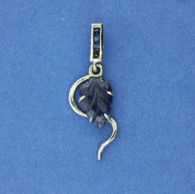 Carved Sapphire leaf Platinum pendant