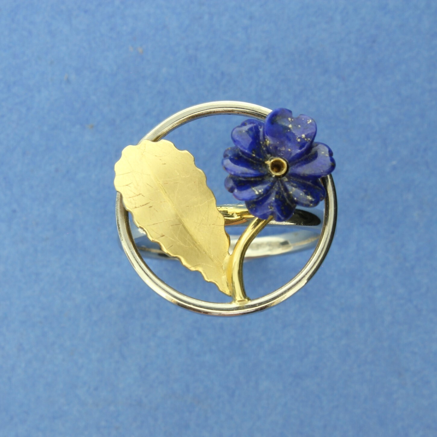 'Primula' Lapis Lazuli Ring, Palladium & 18ct gold.