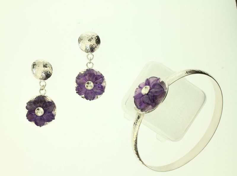 Amethyst flower silver Set