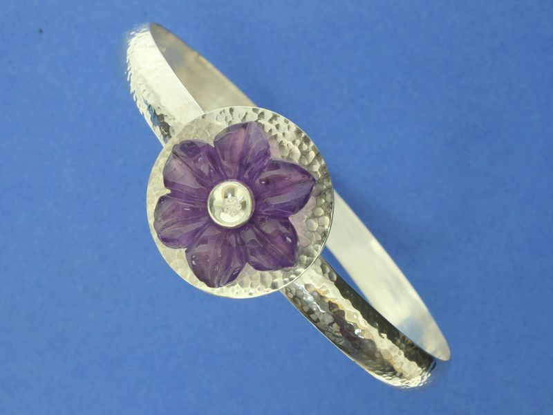 Amethyst Flower Silver bangle