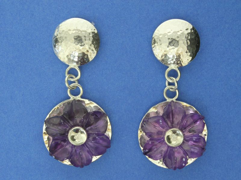 Amethyst flower  silver eardrops