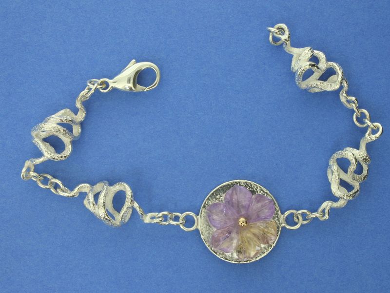 Ametrine flower  Bracelet with Silver spiral cage links