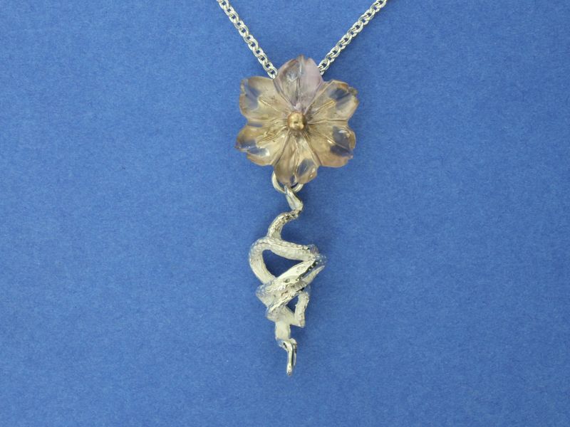 Ametrine flower Silver Pendant with spiral cage drop