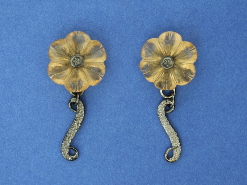 Peach Moonstone Flowers on Black Silver earrings