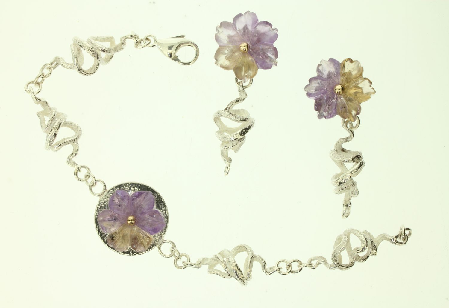 Ametrine Flower Silver Set