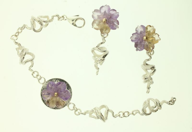 Ametrine Flower Silver Set