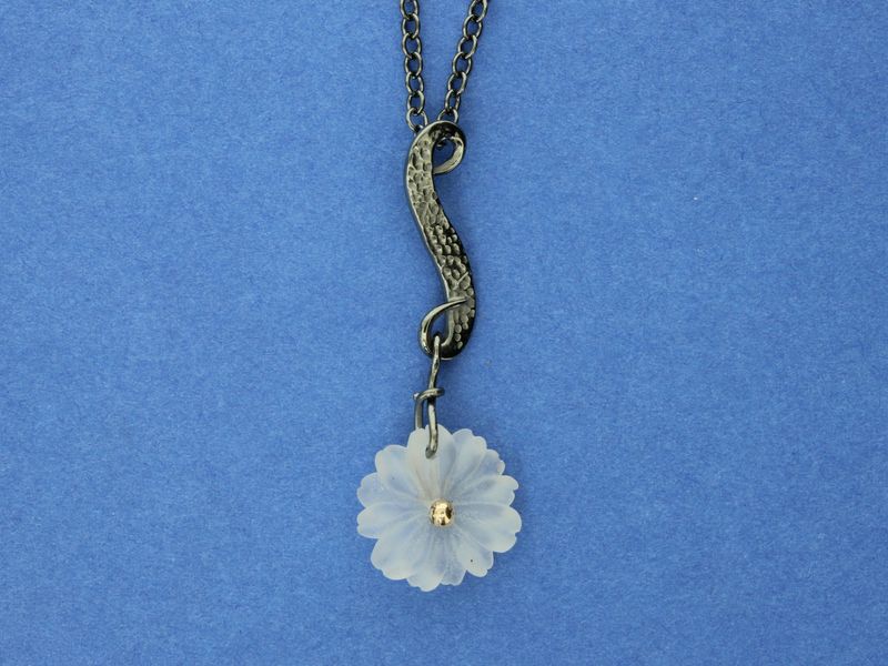 Rock Crystal Flower Black silver pendant