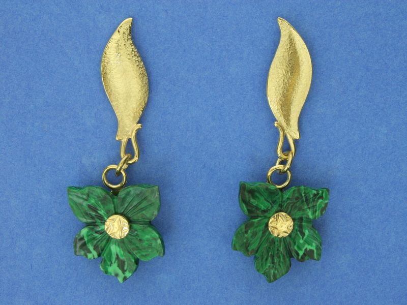 Malachite Flower Silver Gold plated Earrings