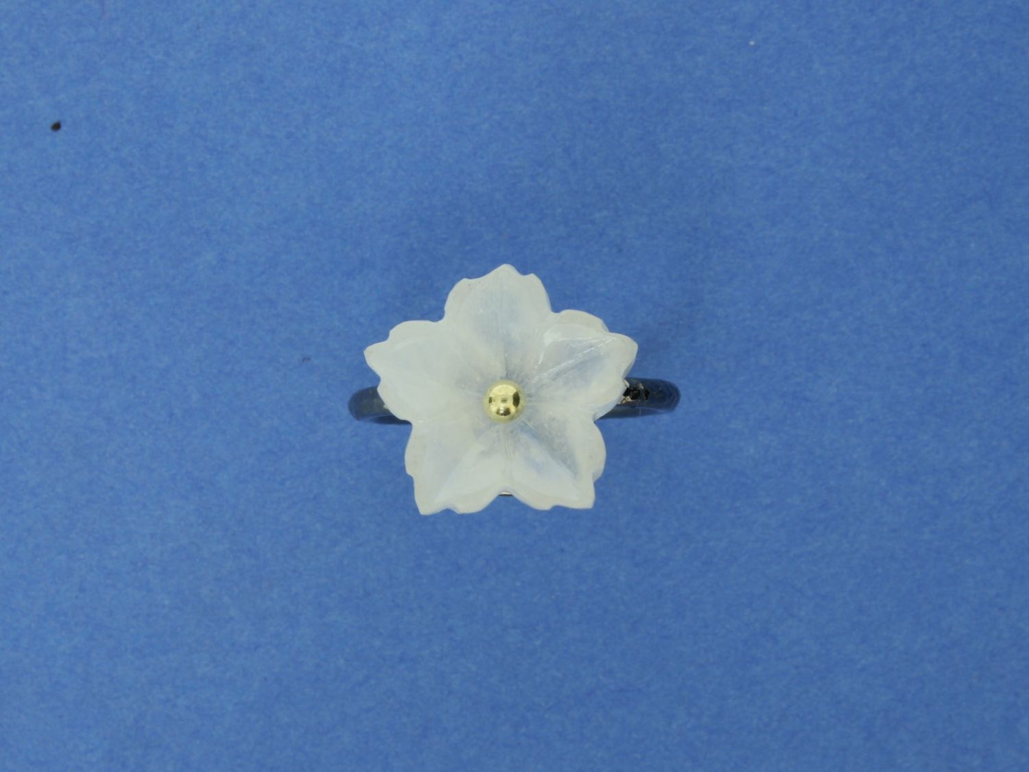 Moonstone Flower Ring Black Silver