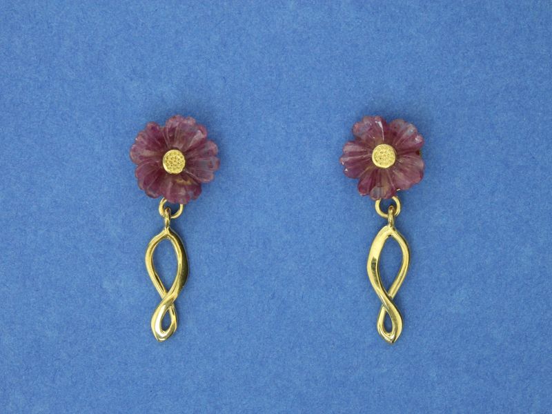 Ruby flower Earrings Silver Gold plate