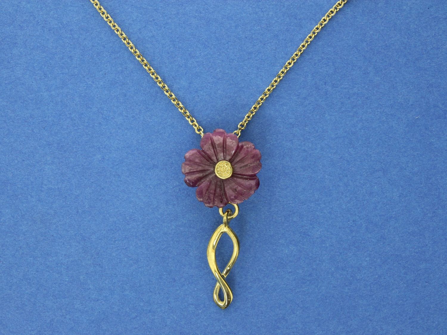 Ruby Flower Pendant Silver Gold Plate