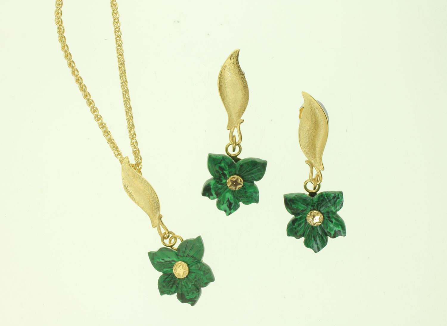 Malachite Flower Set Gold Plated Silver