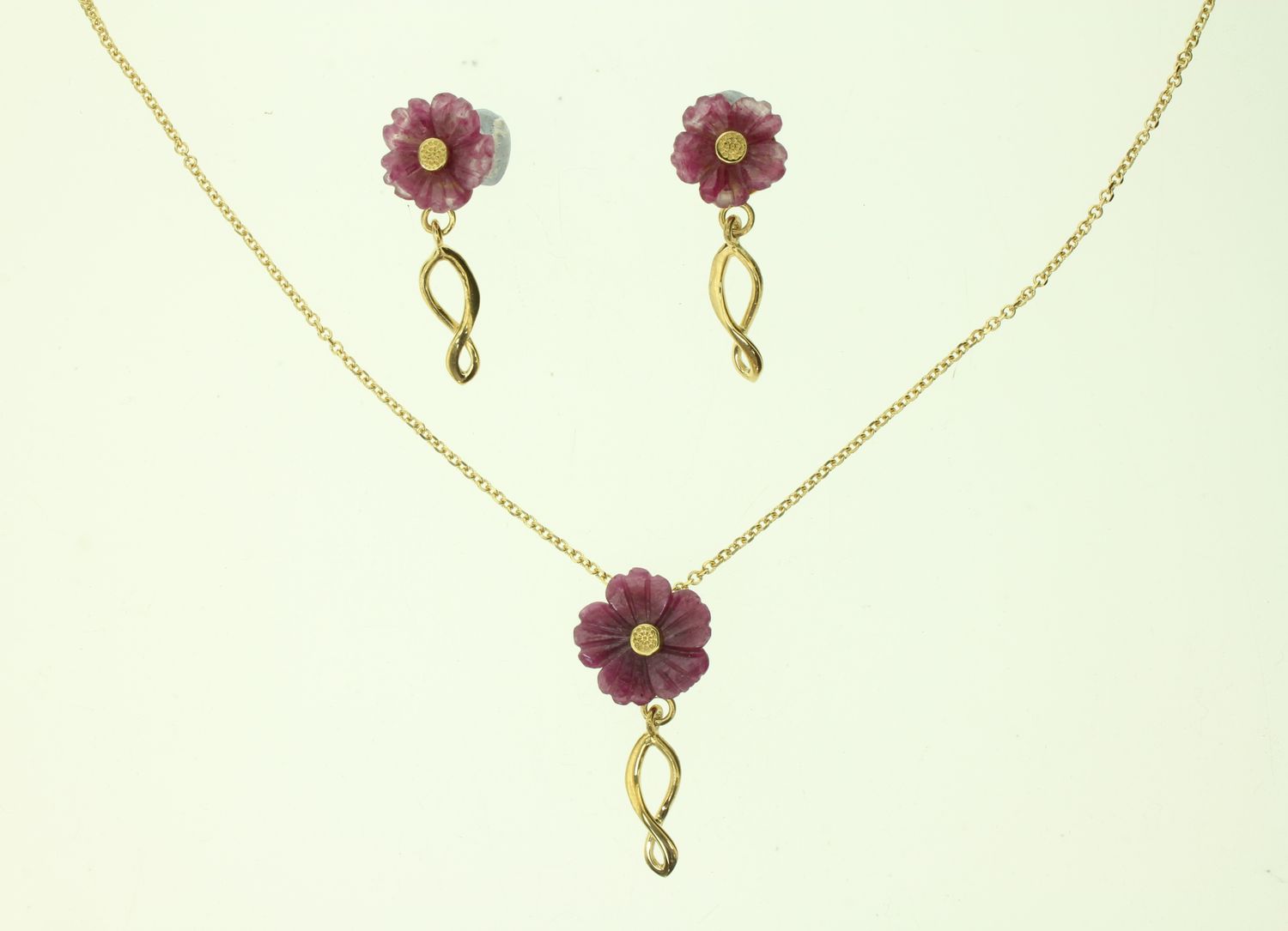 Ruby Flower Set Silver Gold Plate