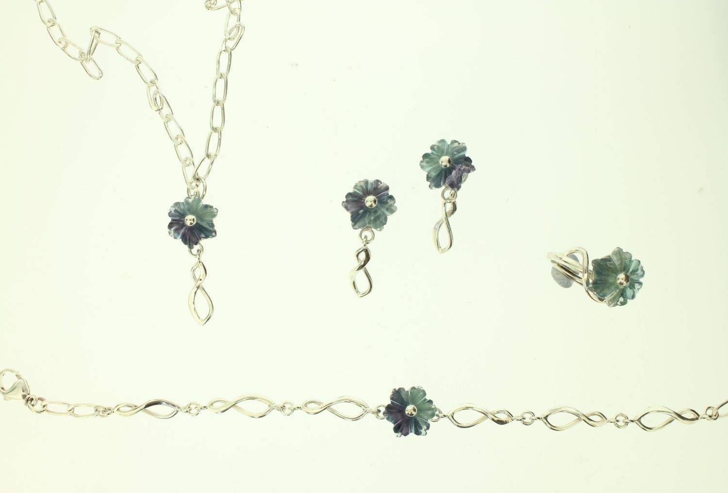 Fluorite Flower Silver Figure of Eight Set