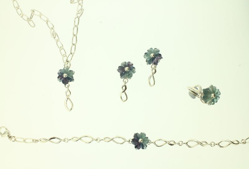Fluorite Flower Silver Figure of Eight Set