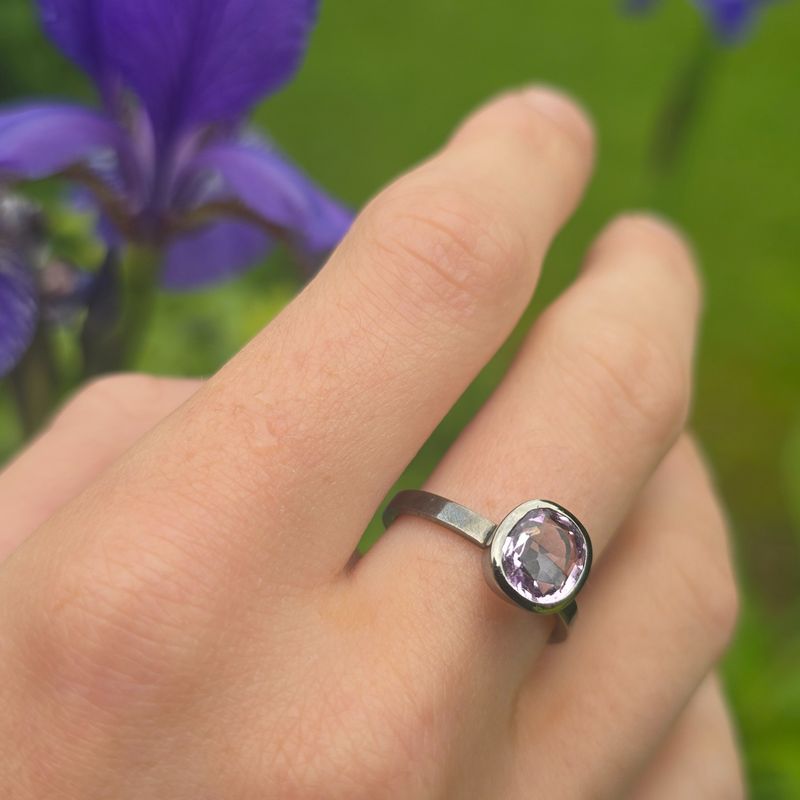 Pink Tourmaline &amp; Black Palladium Ring