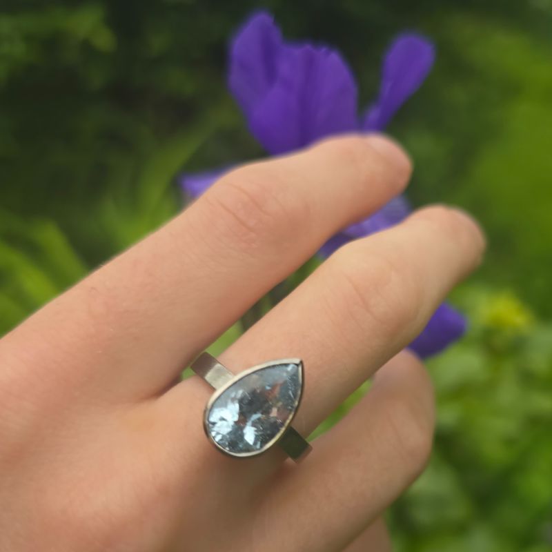 Blue Topaz &amp; Black Palladium Ring