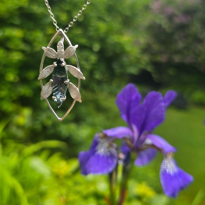 &#39;Leaf Insect&#39; Palladium &amp; Tourmaline Pendant