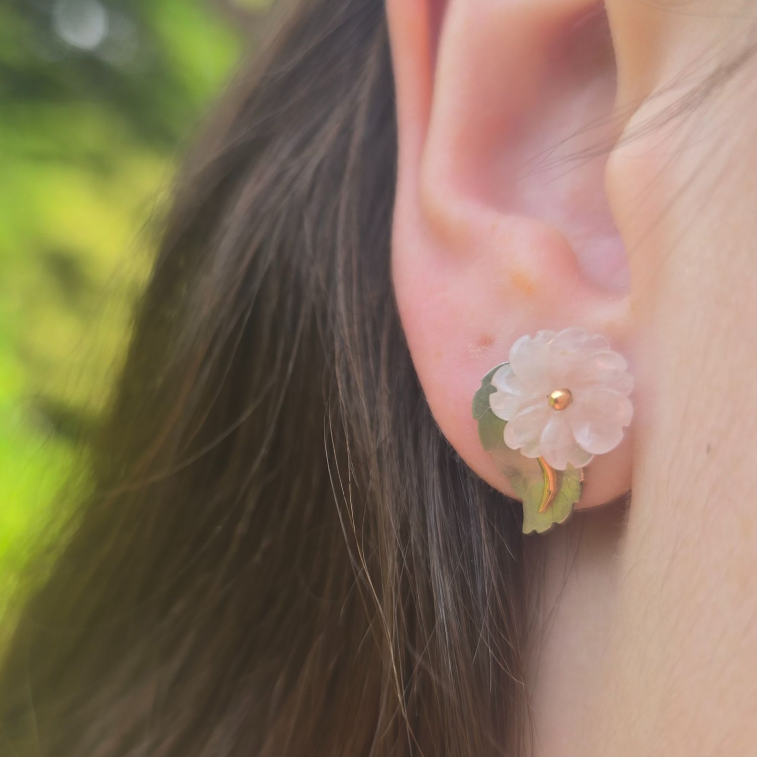 &#39;Cherry Blossom&#39; Rose Quartz, Palladium &amp; 18ct gold earrings