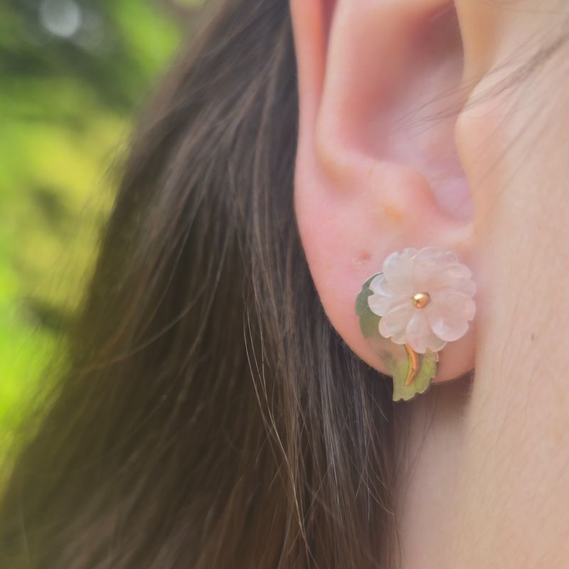 &#39;Cherry Blossom&#39; Rose Quartz, Palladium &amp; 18ct gold earrings