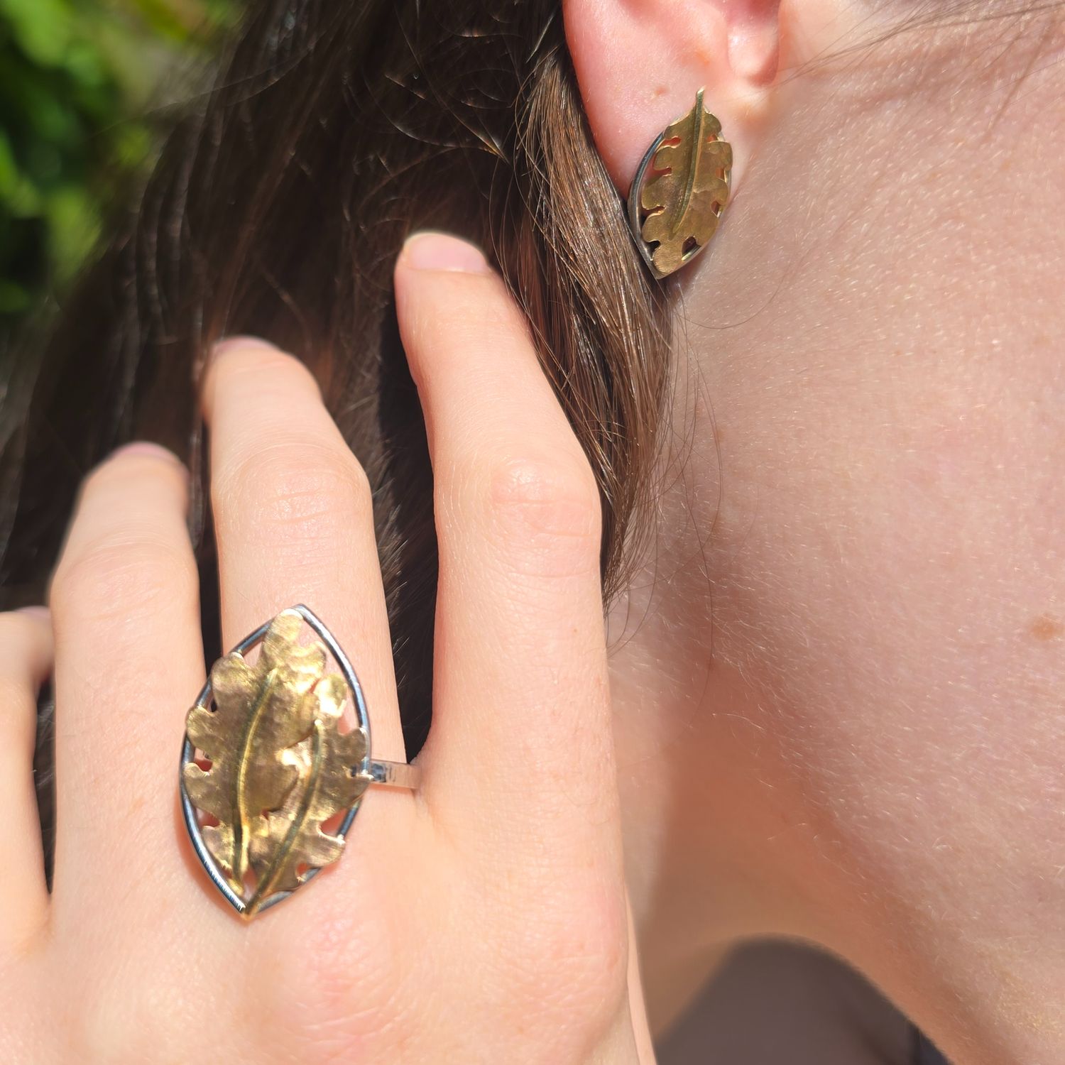 &#39;Oak leaves&#39; Ring &amp; Earrings Set