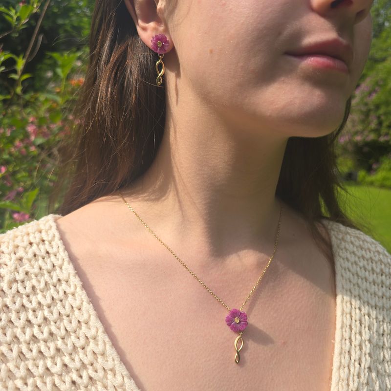 Ruby Flower Set Silver Gold Plate