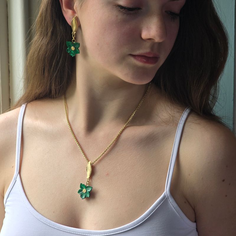 Malachite Flower Set Gold Plated Silver