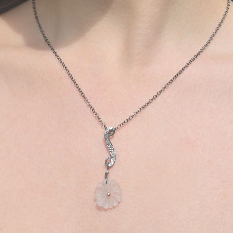 Rock Crystal Flower Black silver pendant