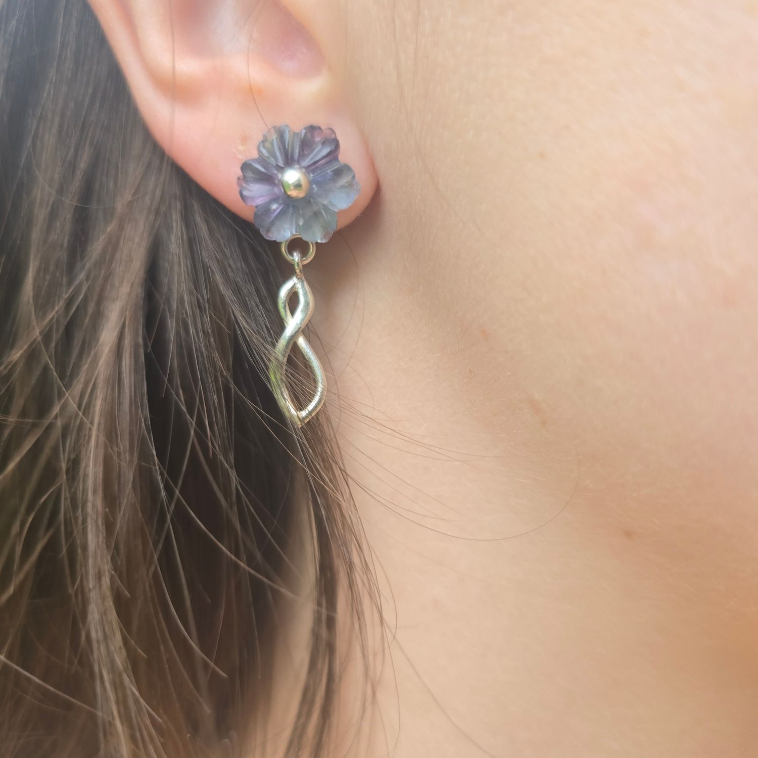 Fluorite Flower Silver Figure of Eight earrings