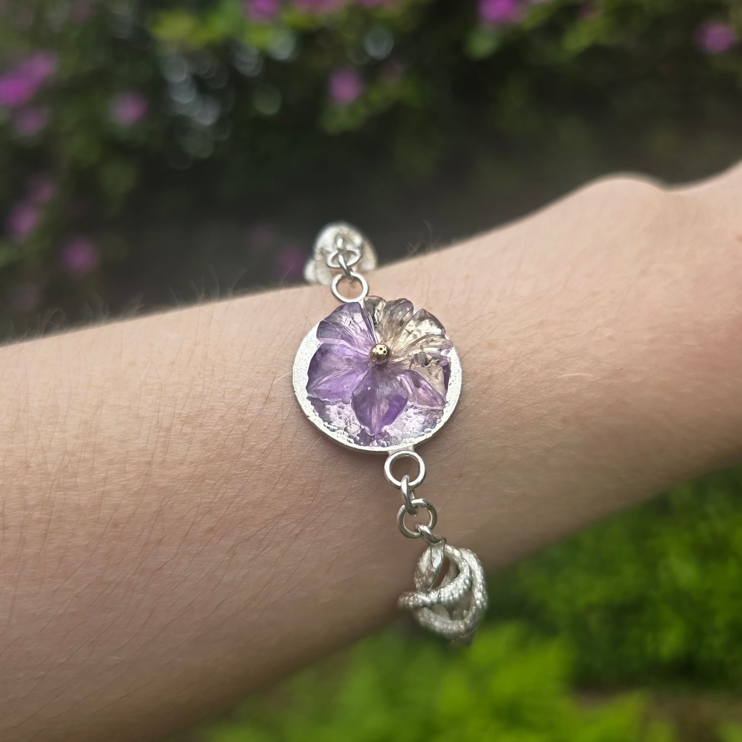 Ametrine flower  Bracelet with Silver spiral cage links