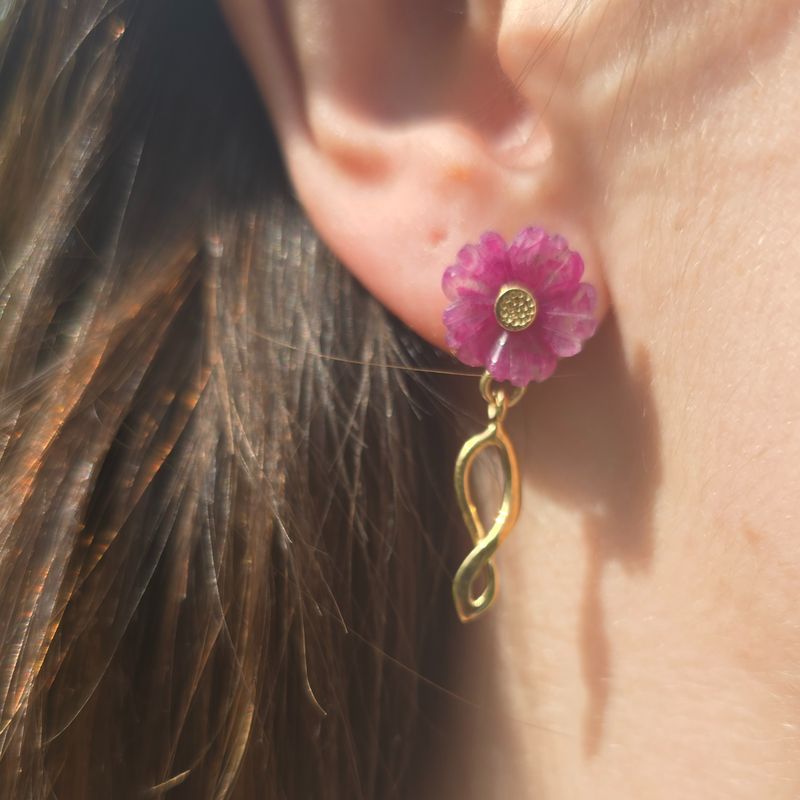 Ruby flower Earrings Silver Gold plate
