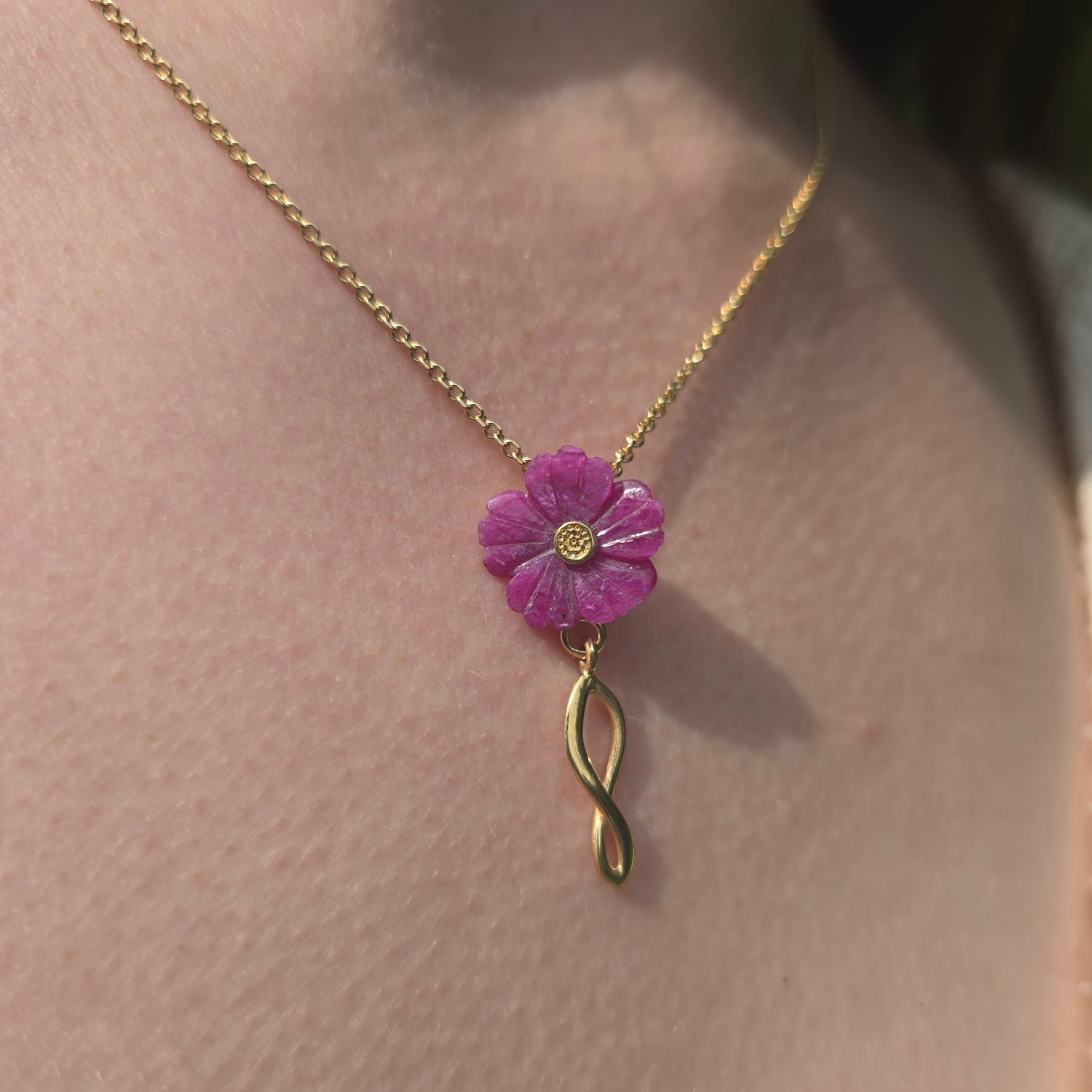 Ruby Flower Pendant Silver Gold Plate