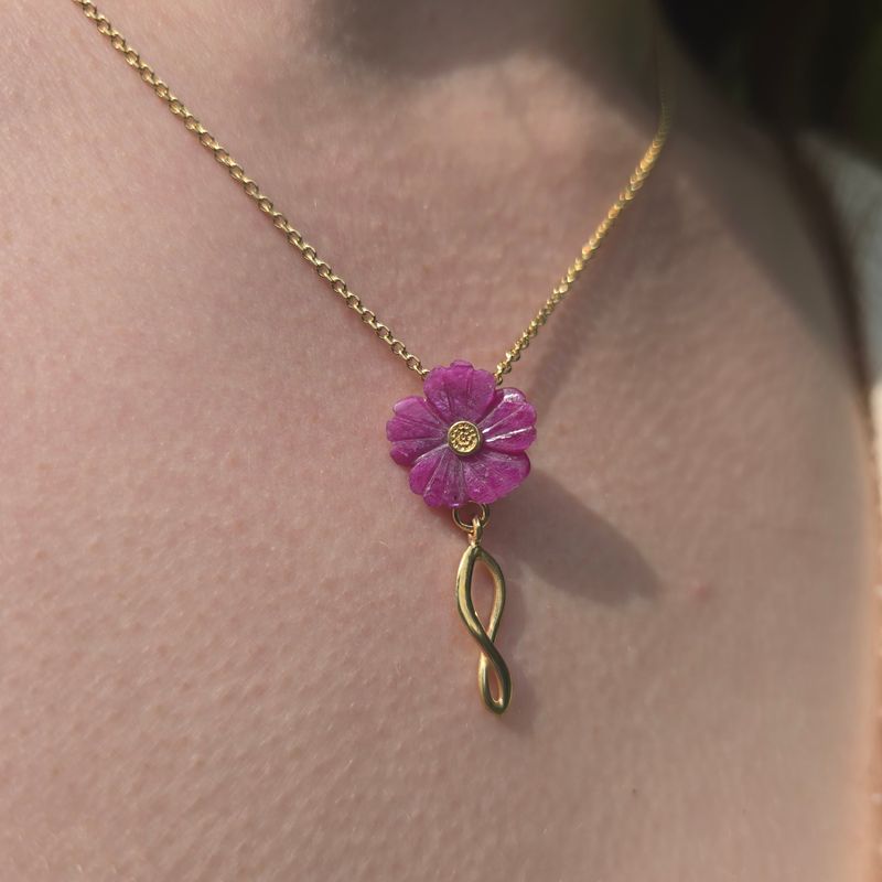 Ruby Flower Pendant Silver Gold Plate
