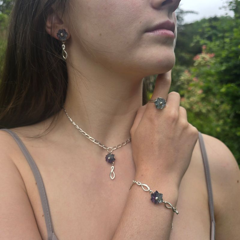 Fluorite Flower Silver Figure of Eight Set
