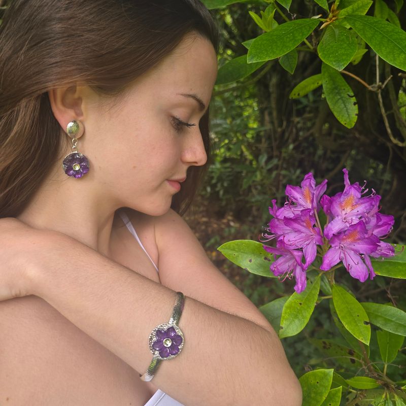 Amethyst flower silver Set