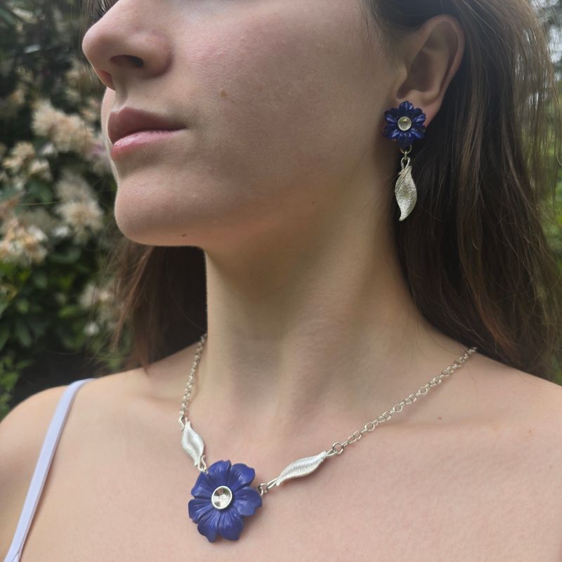 Lapis Lazuli Flower Silver Set