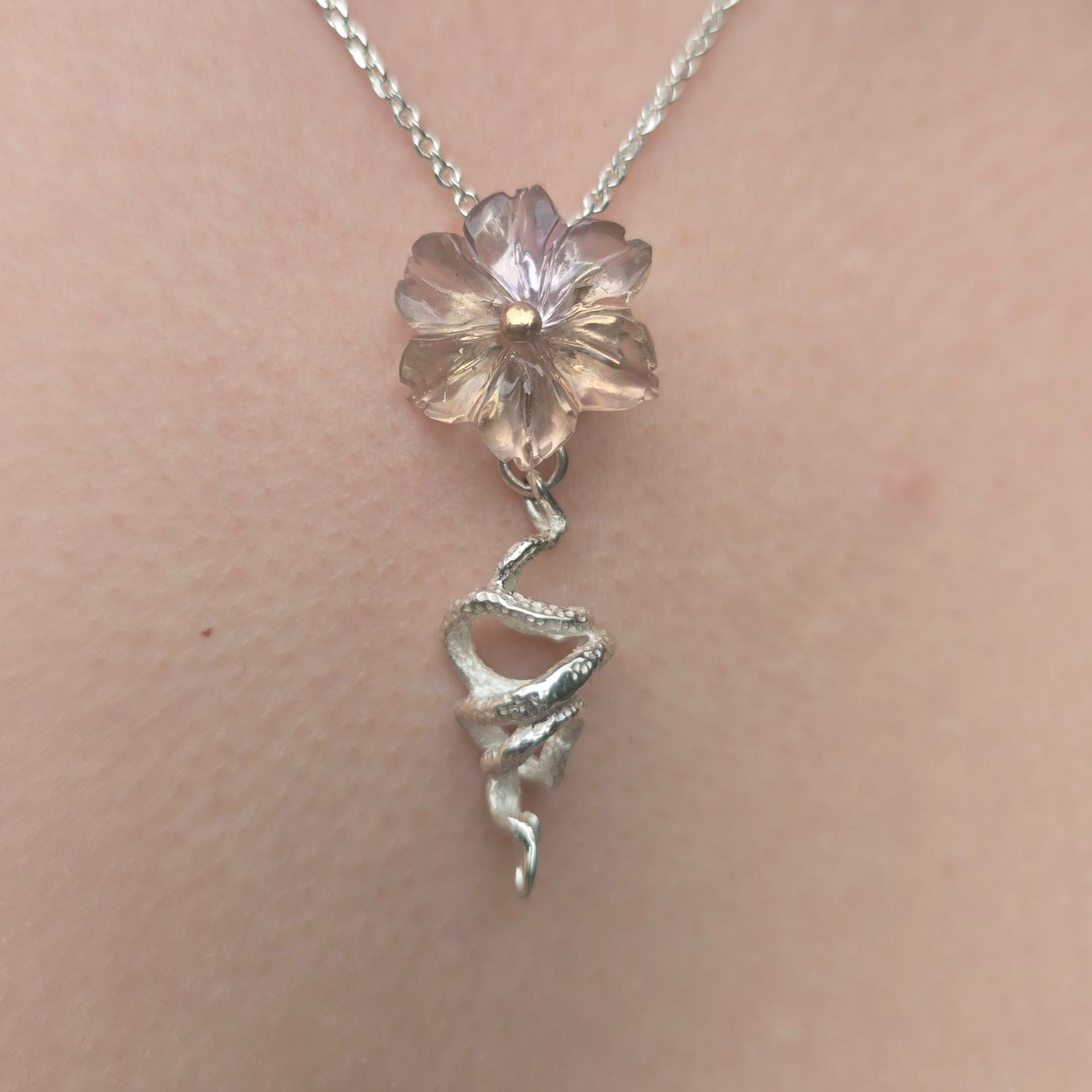 Ametrine flower Silver Pendant with spiral cage drop
