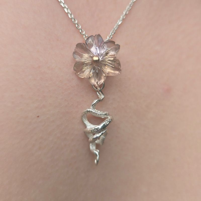 Ametrine flower Silver Pendant with spiral cage drop