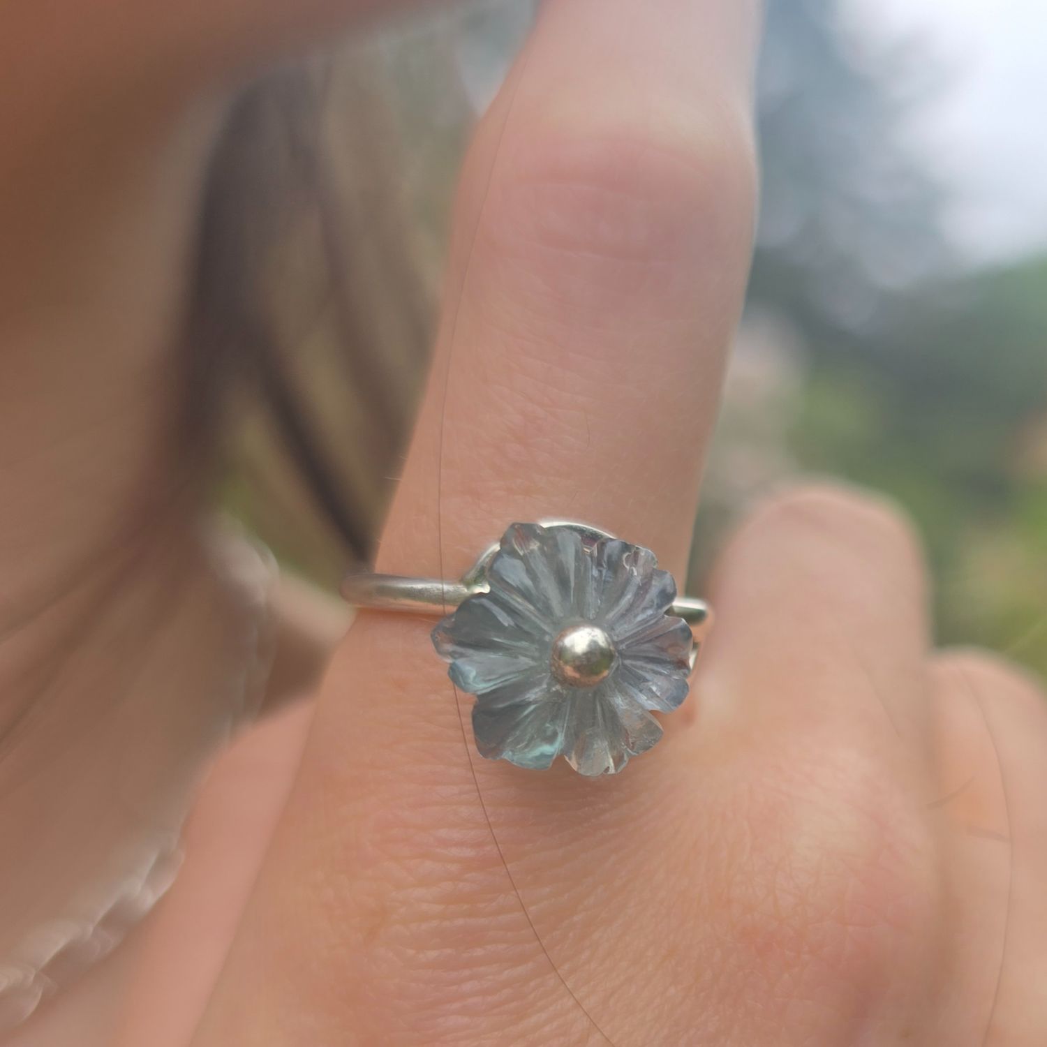 Fluorite Flower Silver Figure of Eight Ring