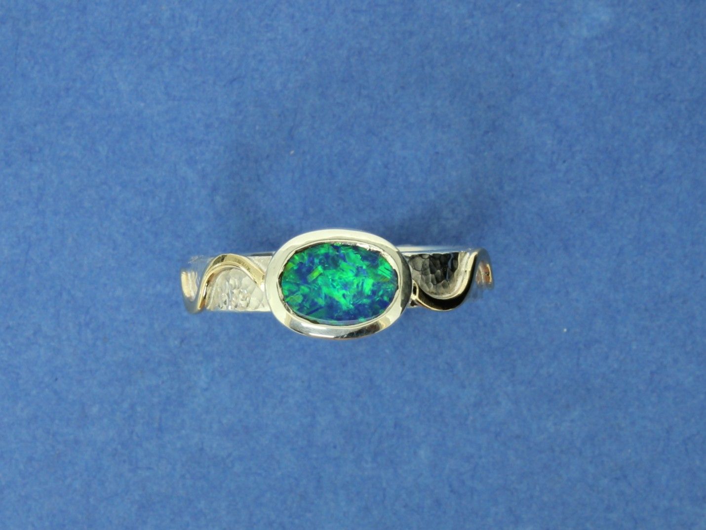 Crystal Opal Doublet on Silver with 14ct gold