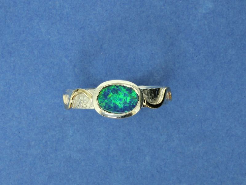 Crystal Opal Doublet on Silver with 14ct gold