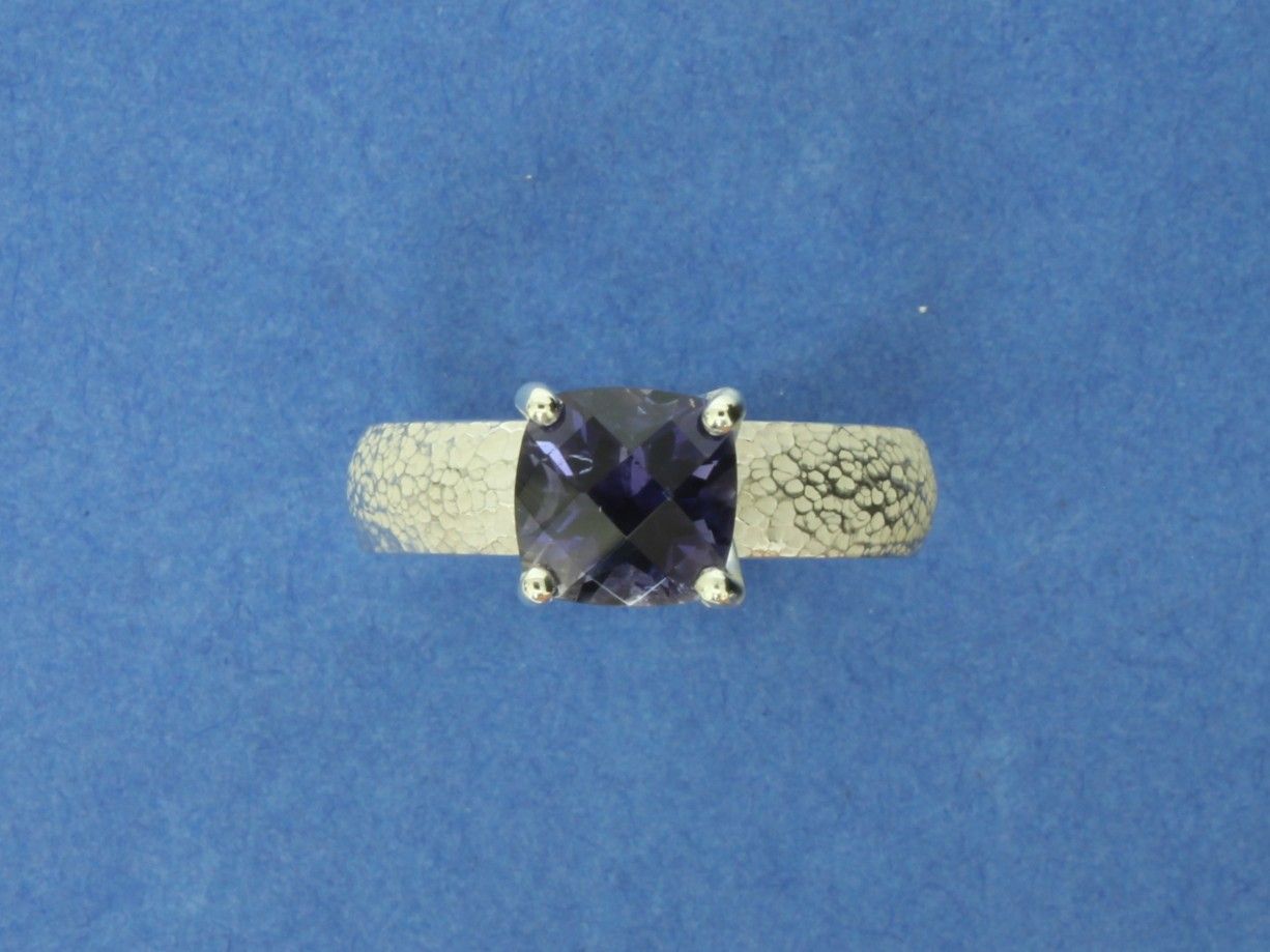 Checkerboard Iolite &amp; Silver Ring