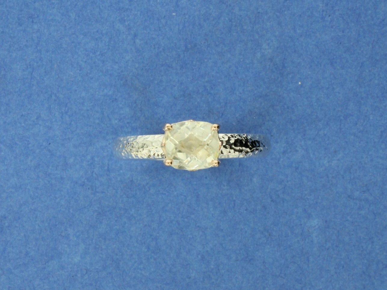 Checkerboard Lemon Sapphire, Silver &amp; 9ct Ring