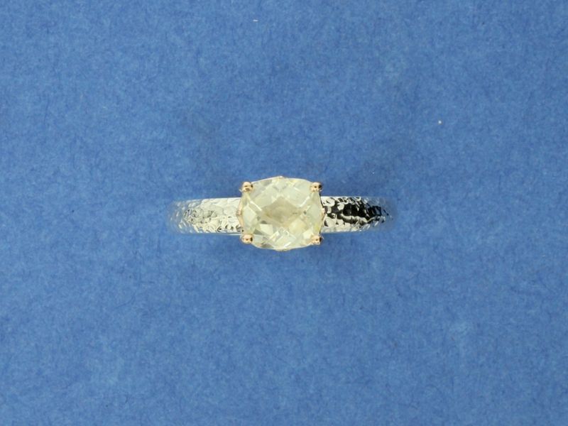 Checkerboard Lemon Sapphire, Silver &amp; 9ct Ring
